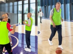 شاهد بالفيديو.. أردوغان يلعب كرة السلة